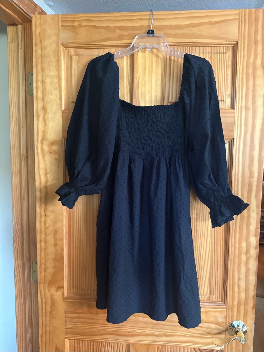 Black Smocked Puff-Sleeve Mini Dress